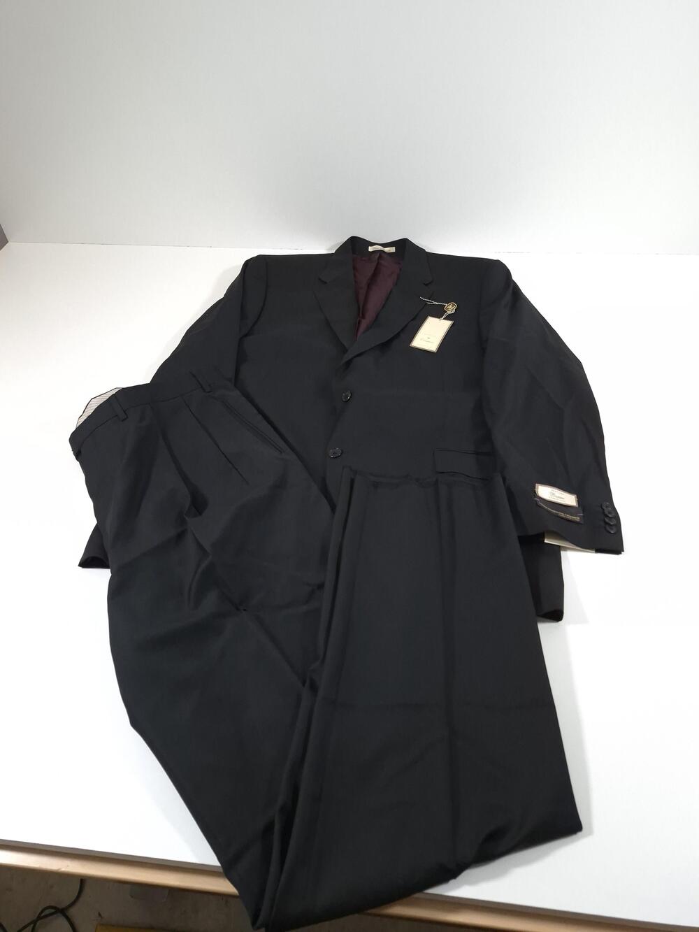 Peerless Couture Suit Mens 50 Long Black Wool 2 Piece 45x36 Italy NWT VBC